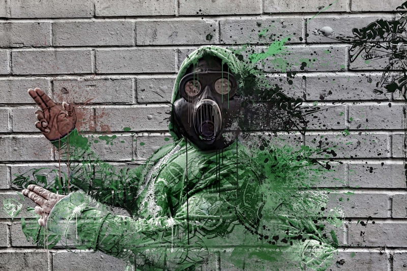 grime daily, brick, design, gas mask, icon, leaf, grime, built structure, internet, representation, earth, hip hop, growth, fear, nature, computer, creativity