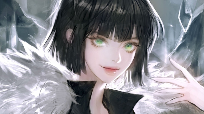 man, anime, 1080P, px, one, Punch Man, green eyes, x, 1920x1080 px, black haired anime girl, girl, green, haired, girls, art, hot, punch, hd, people, eyes