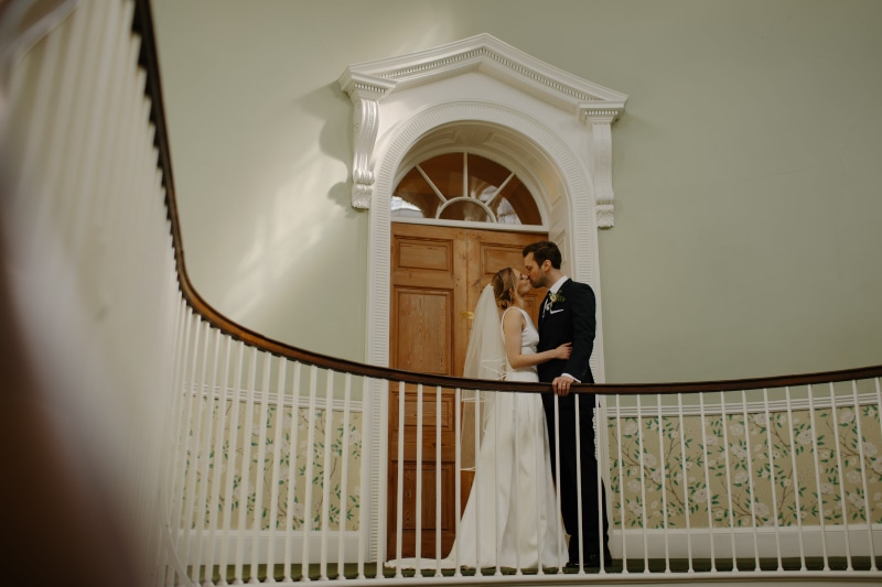 wedding, wedding dress, architecture, balcony, couple - relationship, adult, people, staircase, kissing, standing, full length, positive emotion, emotion
