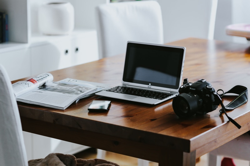 4K, various, items, wood - material, modern, furniture, focus on foreground, notebook, computer Keyboard, connection, portable information device, communication