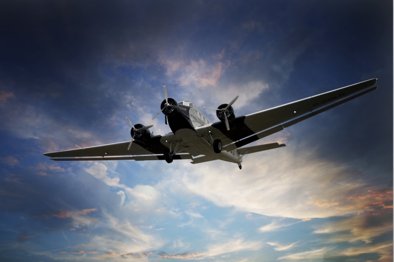 sky, airplane, junkers, low angle view, outdoors, transportation, nature, on the move, cloud - sky, mode of transportation, air force, motion, 5K, ju 52
