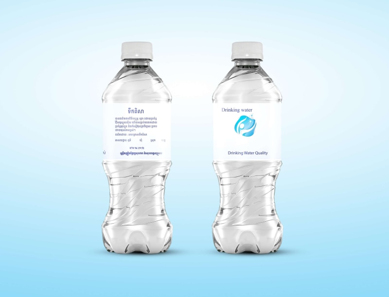 water, label, no people, name card, khmer, leaflet, 4K, bottle, banner, transparent, design, purity, studio shot, still life, plastic, plastic bag, food and drink