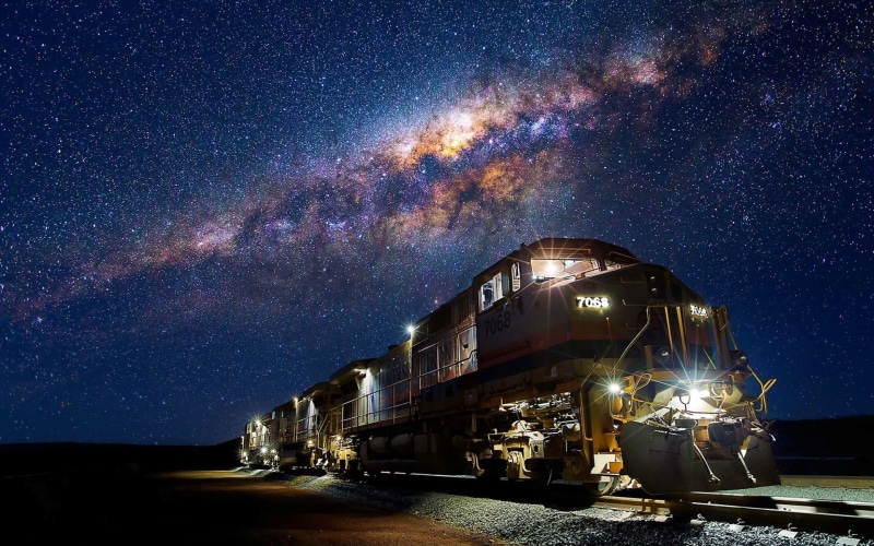 diesel locomotive, train, stars, 1080P, Milky Way, night