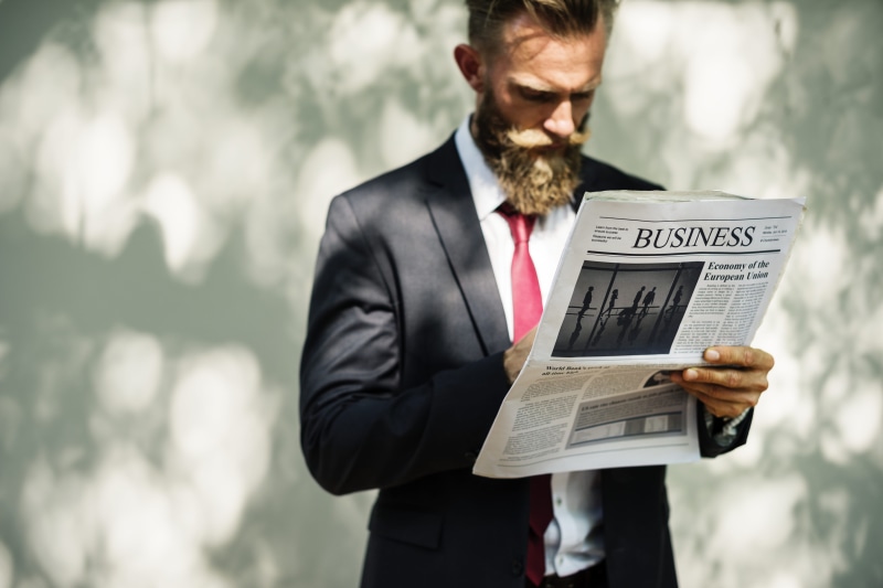 5K, mustache, facial hair, men, man, business, read, holding, model, newspaper, adult, businessman, financial advisor, corporate business, communication