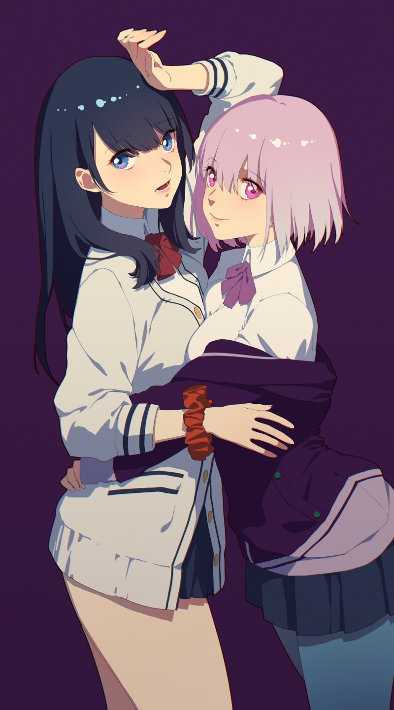 illustration, artwork, anime, SSSS.GRIDMAN, digital art, Thankstar404, 2K, Takarada Rikka, 2D, two women, portrait display, sweater, Shinjou Akane, fan art