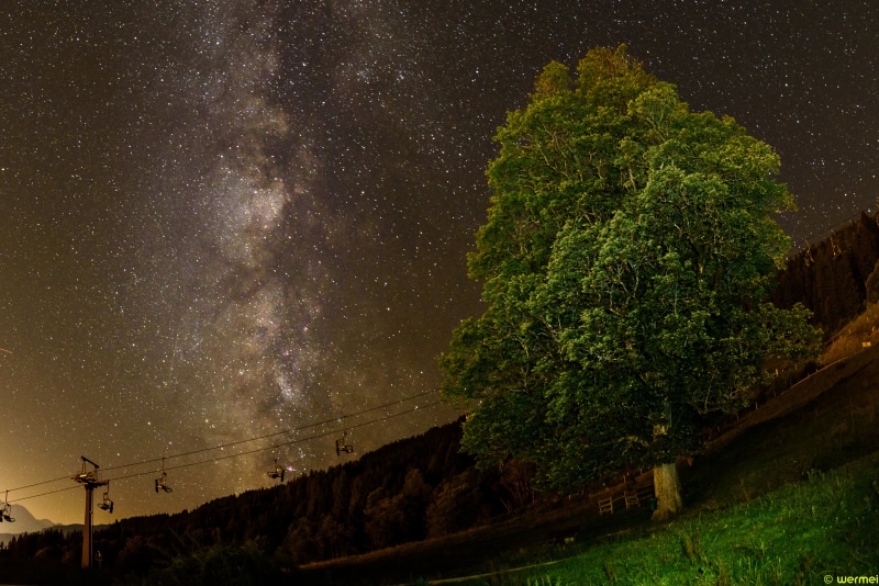 starry, green, starry sky, nebula, star - Space, green tree, long  exposure, standing, lawn, milky  way, constellation, Salzburg, galaxy, landscape, sky