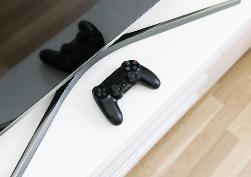 gaming, wireless controller, black Color, white, p, ps controller, black, playstation controller, home Interior, tv, playstation 4, lounge, television