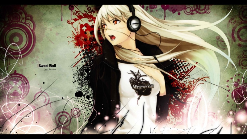 girl, anime, 1080P, headphones, anime girl, music