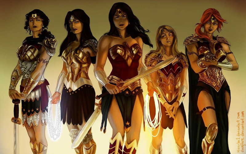 young women, people, front view, digital, clothing, girls with swords, 720P, beautiful woman, leisure activity, DC Comics, group of people, young adult