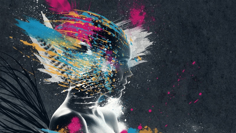 glitch art, artwork, people, digital art, face, 2K, paint splatter, colorful
