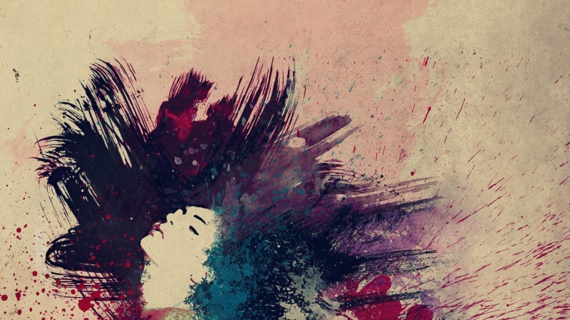 artwork, digital art, closed eyes, face, women, 1080P, abstract, paint splatter