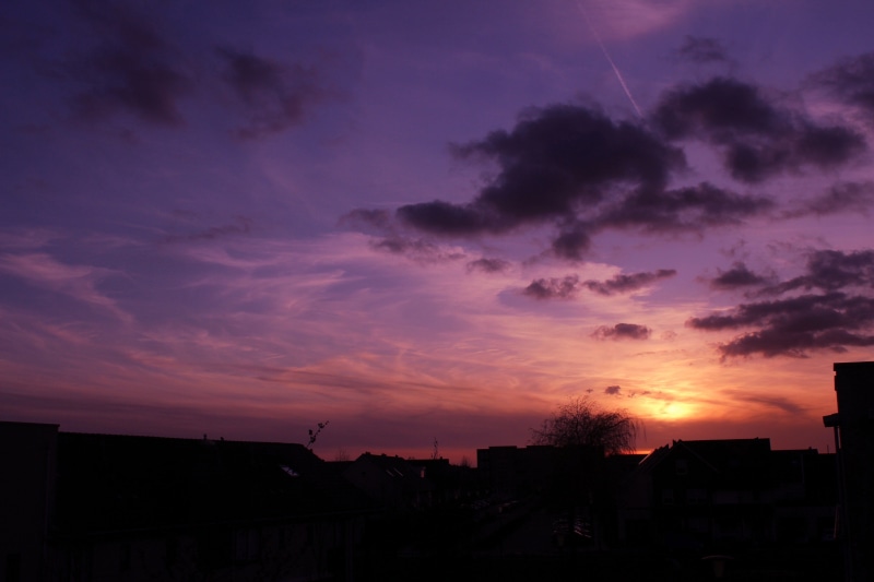 orange color, nature, city, neon, dramatic sky, cloud - sky, 5K, outdoors, beauty in nature, built structure, architecture, purple, dusk, shadows, clouds