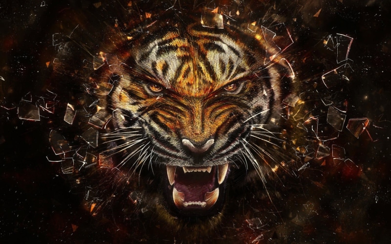 no people, digital composite, indoors, human representation, artwork, aggression, 720P, furious, close-up, full frame, mouth open, design, roar, animals