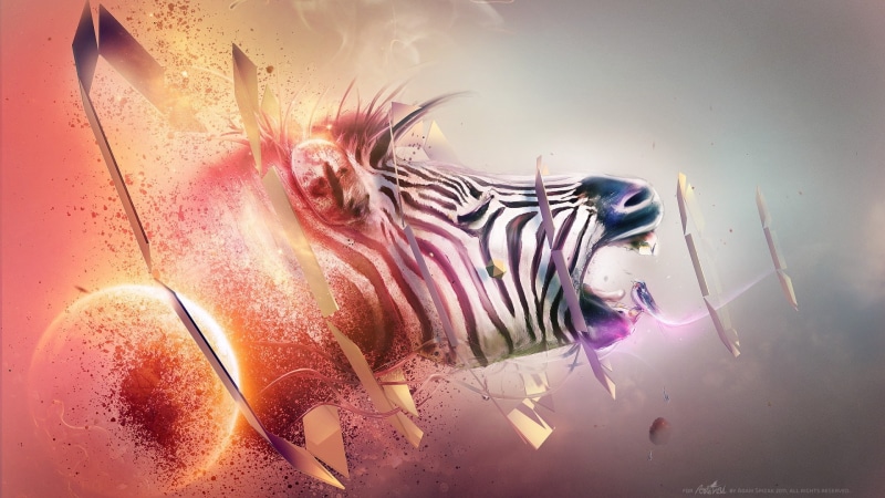 shattered, 1080P, shapes, animals, Adam Spizak, zebras, digital art