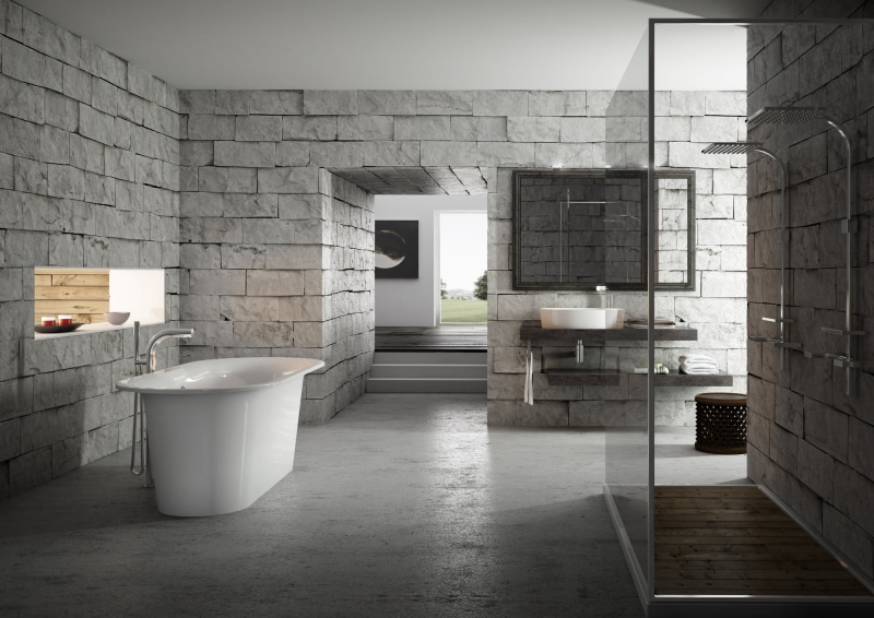 window, faucet, wide, mansion, style, loft Apartment, bathtub, wall - Building Feature, tile, built structure, absence, three-dimensional Shape, interior