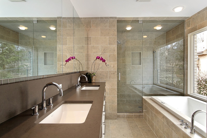 elegance, tiled Floor, decoration, clean, faucet, architecture, bathroom, apartment, domestic Room, modern, glass, no People, bathtub, glass - material