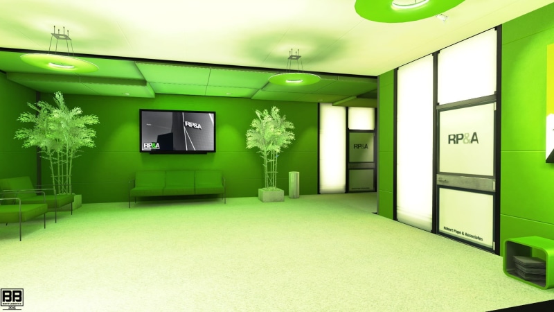 Mirrors Edge, rug, modern, entrance, door, building, plant, lighting equipment, green color, indoors, no people, 1080P, luxury, illuminated, lights, green