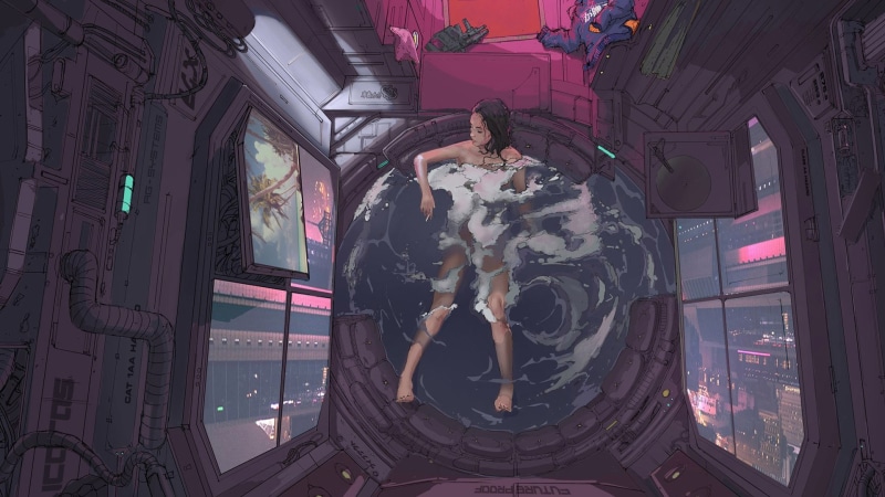 Klaus, Klaus Wittmann, Bathroom, Cyberpunk, Cyber, Girl, 1080P, Figure, Art, Wittmann