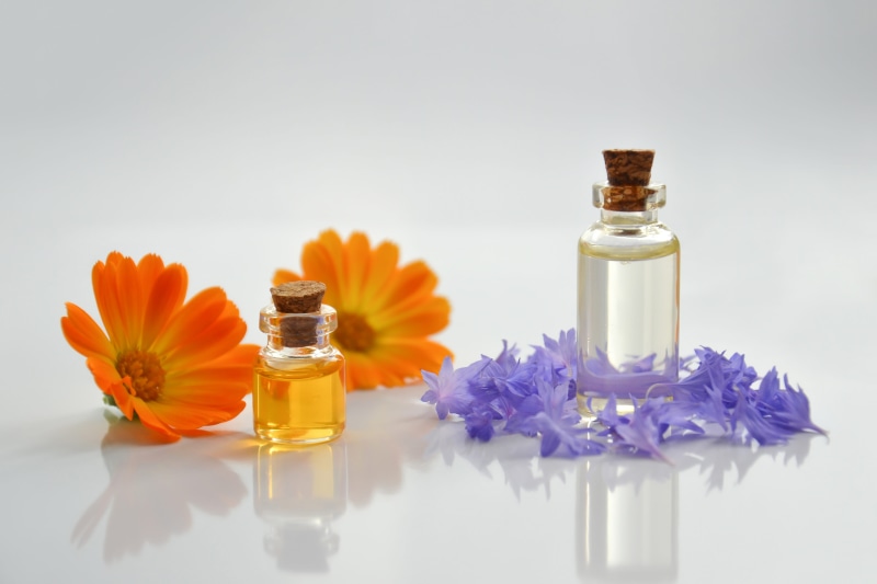 4K, spa, alternative, fragility, container, treatment, glass bottle, reflection, freshness, cornflowers, luxury, inflorescence, cosmetology, purity, orange