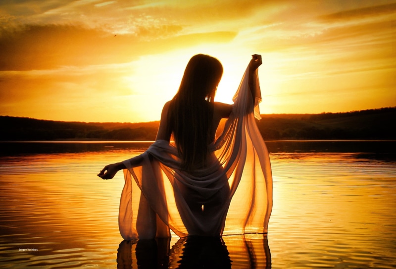 sitting, women, orange, adult, Sergey Boxes, silhouette, beauty in nature, 1080P, water, one person, orange color, tranquil scene, lifestyles, reflection