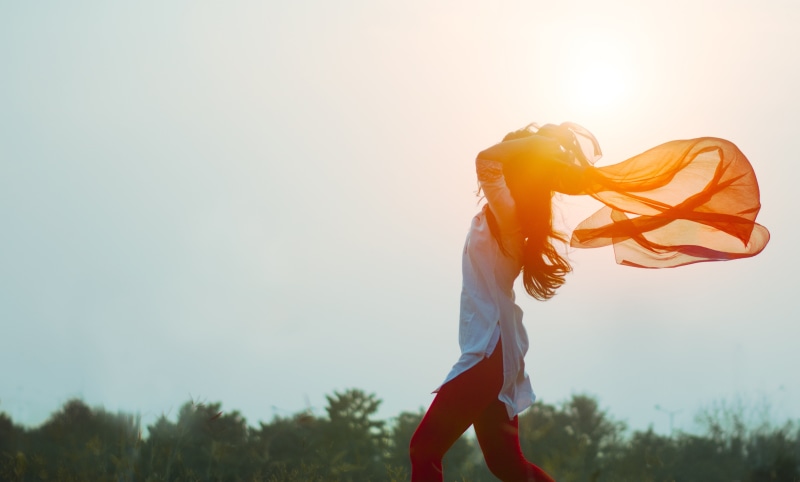 exercising, young Adult, leisure activity, sky, casual clothing, shawl, blue, side view, person, energy, day, activity, land, men, sunrise - Dawn, mountain