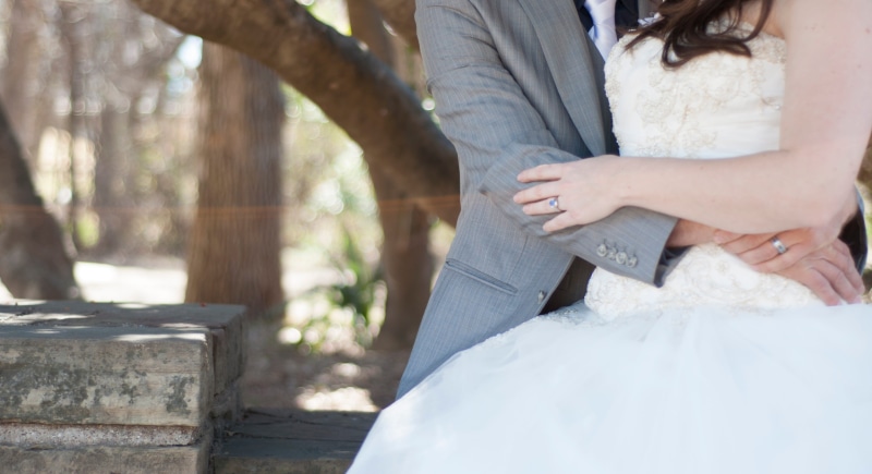 gray, wife, happiness, woman, smile, man, wedding, together, white, shawl lapel, hand, romantic, dress, celebration, emotion, love, couple - relationship