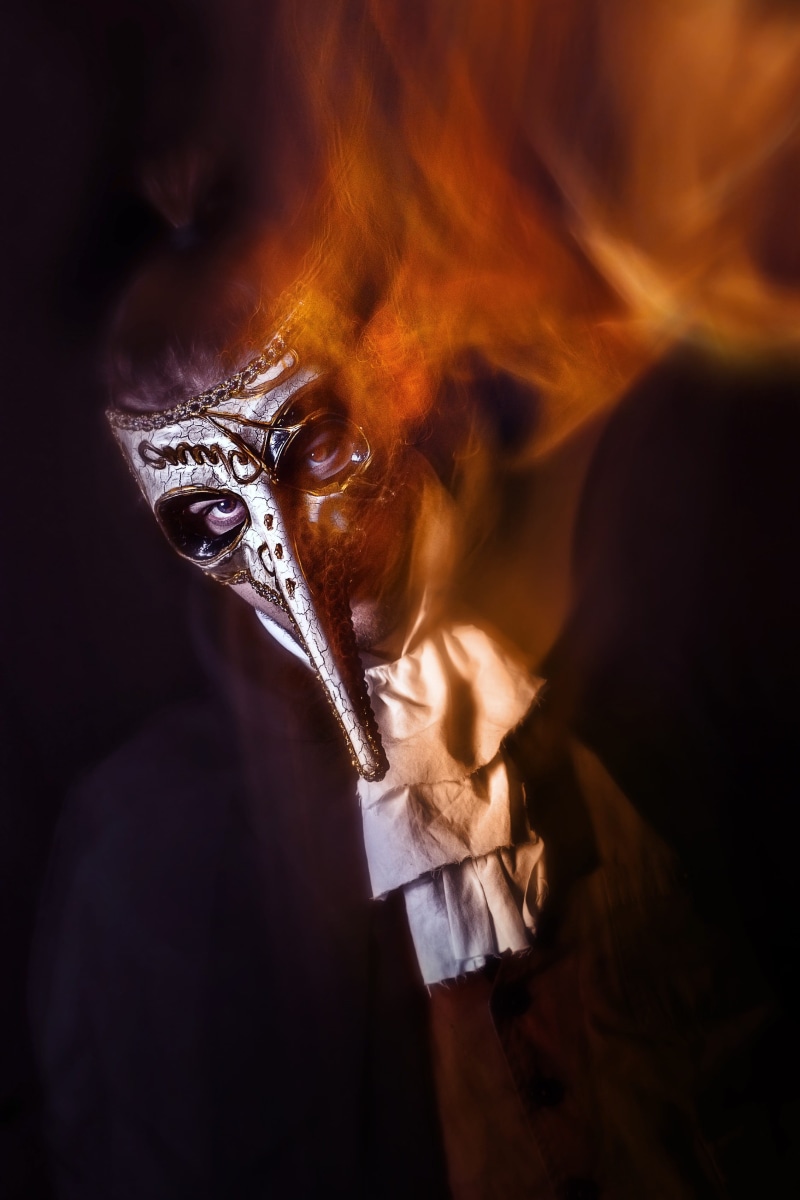 2K, women, venetian, flame, burn, heat, burning, attractive, photo art, evil, sexuality, dark, casanova, black background, one person, fear, fire, human face