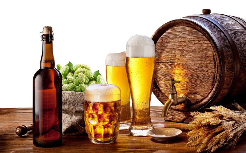 pitcher, drinks, 2K, background, time, wooden, glasses, beer, barrel, glass, brown