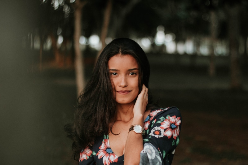 eyes, focus on foreground, holding, flower, close-up, photoshoot, hair, women, beauty, wear, beautiful, looking, skin, long hair, attractive, pose, blurred background