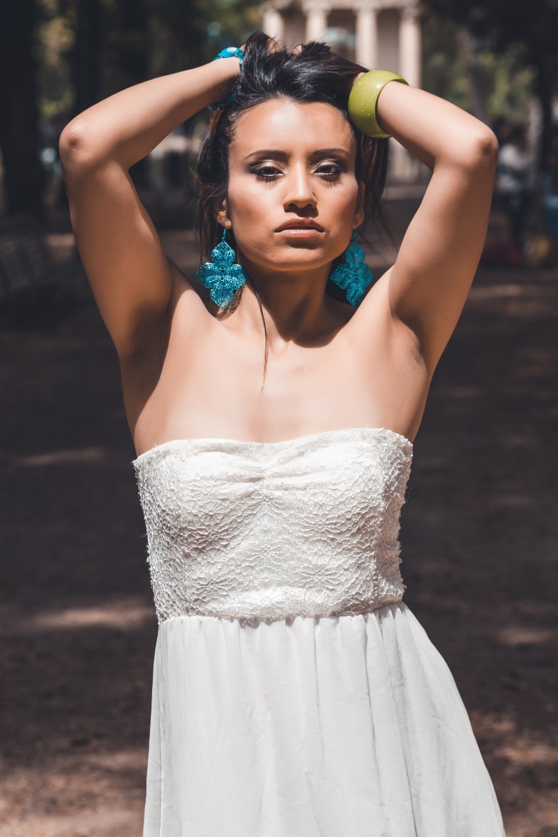 elegant, skin, young adult, three quarter length, looking at camera, girl, photoshoot, park, one person, wear, focus on foreground, tree, young, daylight