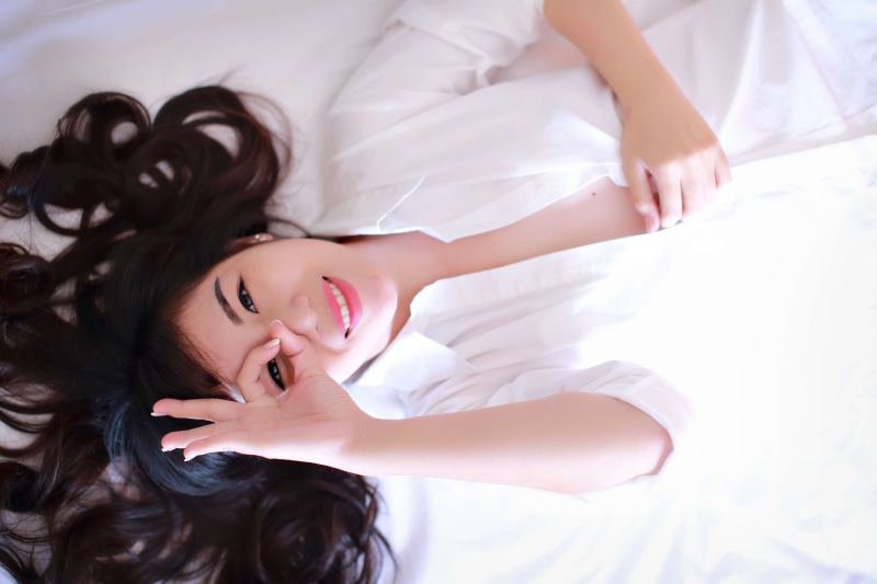4K, furniture, female, looking at camera, girl, s, pretty, fashion, young women, bed, indoors, relaxation, person, model, care, looking, happy, eyes, lips