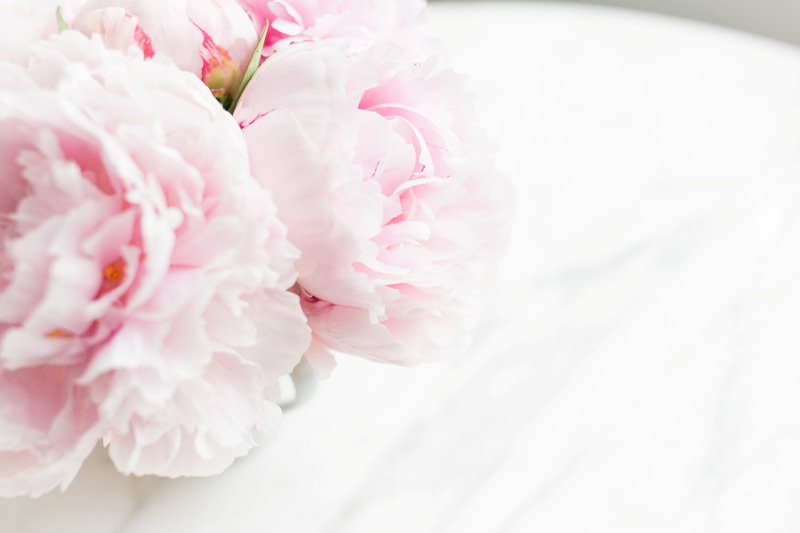 flowers, marble, tender, pink, bouquet, peonies, 2K
