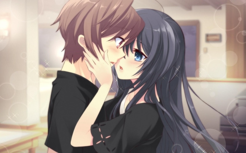 anime, girl, kiss, 1080P, room, boy, tenderness