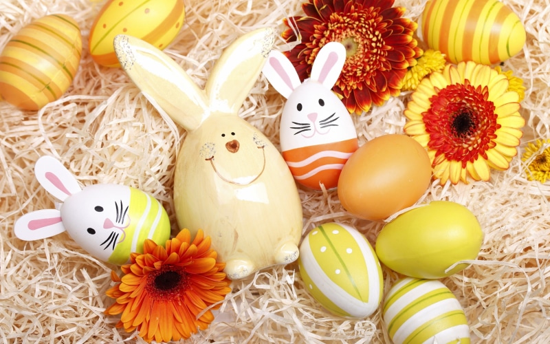 2K, flowers, spring, eggs, Easter eggs, Happy, Easter, decoration