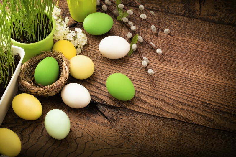 group of objects, easter egg, Easter, high angle view, no people, 5K, close-up, still life, spring, food and drink, food, flowers, eggshell, wellbeing