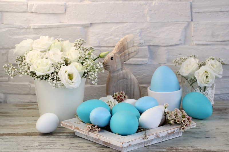 decoration, Easter, flowers, white roses, eggs, spring, the painted eggs, happy, holiday, 5K
