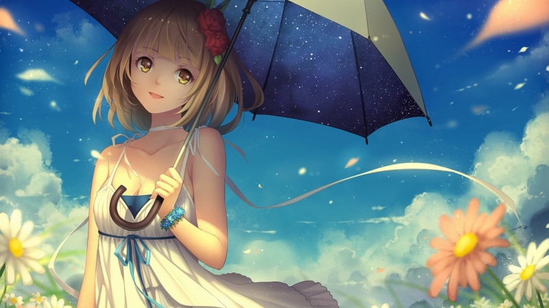 umbrella, anime girl, anime art, summer, kawaii, manga, 1080P