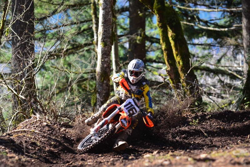 day, nature, leisure activity, 1080P, woodland, forest, one person, tree, child, motorcycle, front view, dirt, trunk, riding, red, real people, plant