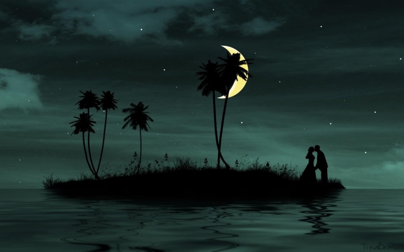 vector, kiss, couple, island, dark, love, 720P