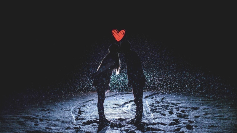 winter, couple, standing, one person, first love, dark, people, nature, protection, anime, real people, love, rain, land, snow, leisure activity, illuminated