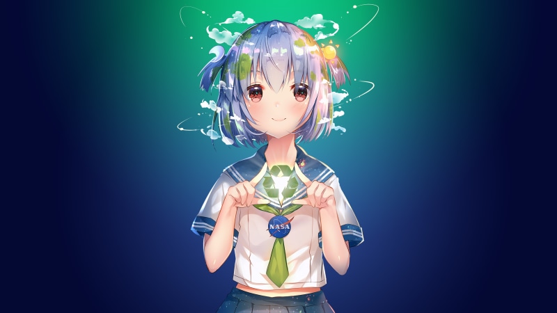4K, Earth-chan, anime girls, artwork, simple background, anime, digital art