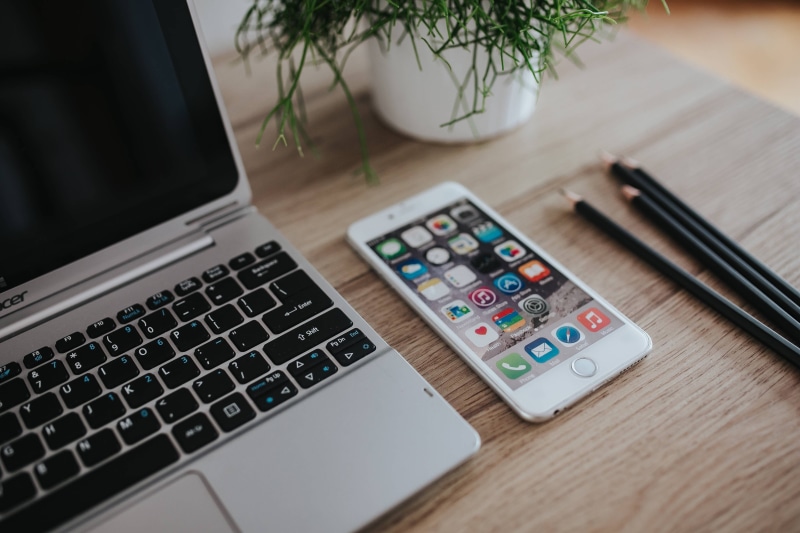 indoors, wood - Material, technology, keyboard, connection, green plant, table, Silver, green, portable information device, furniture, notebook, desk, wireless technology
