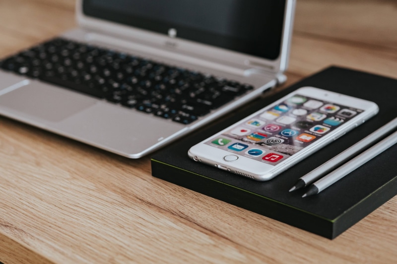 Apple iPhone, technology, communication, pencil, connection, wood - Material, furniture, calculator, Acer, indoors, desk, Apple, Silver, internet, work
