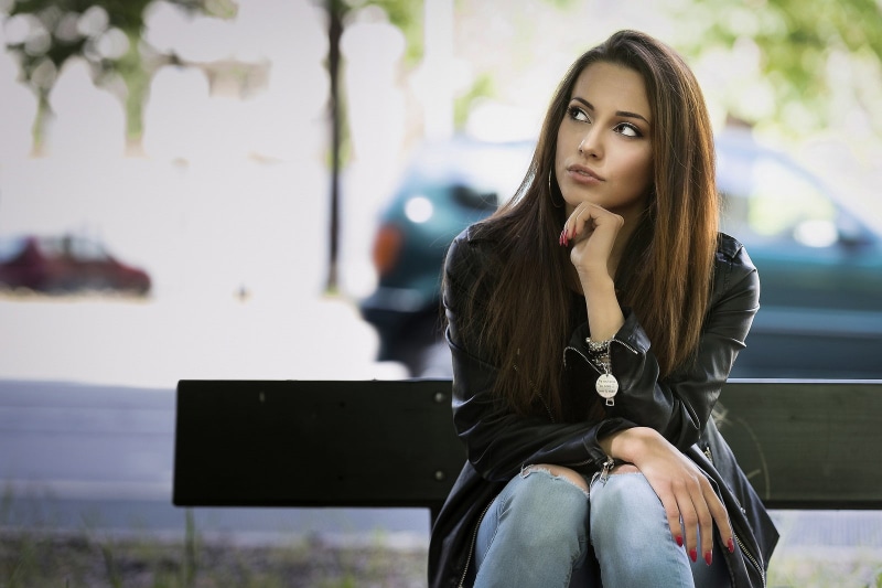 black jackets, Luigi Malanetto, 720P, leather jackets, long hair, looking away, brunette, straight hair, Anna, model