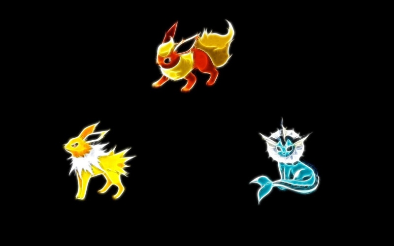 fire, Eeveelutions, 720P, flame, indoors, pokemon, representation, creativity, animal, burning, illustration, Vaporeon (Pokémon), characters, group of animals