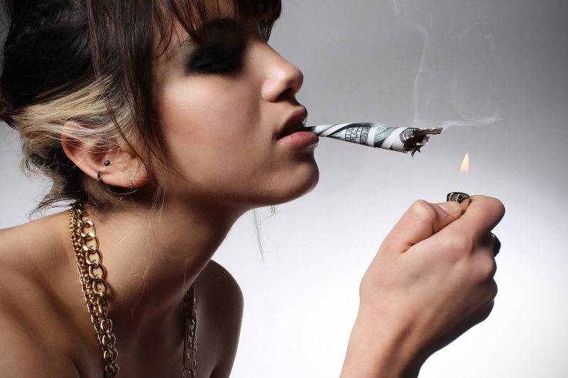 gold, link, headshot, indoors, smoking - activity, dollars, young adult, face, smoke - physical structure, lighter, s, cigarette, money, dollar bills, smoking issues