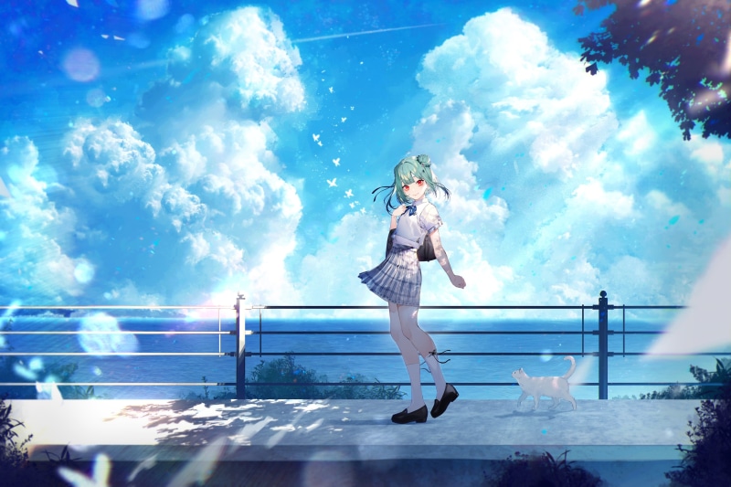 anime, fan art, red eyes, Hololive, 4K, Uruha Rushia, white skin, anime girls