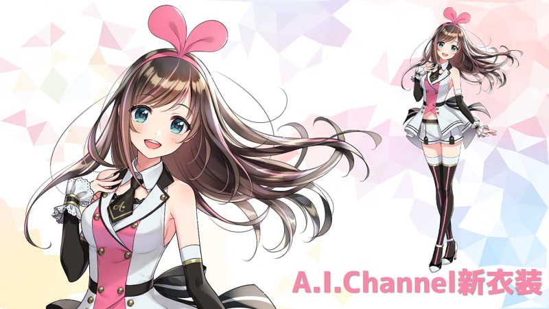 blond hair, pink color, anime girls, hair, Kizuna Ai, fan art, blue eyes, Ai-chan, streamer, people, text, white background, fashion, event, indoors, western script