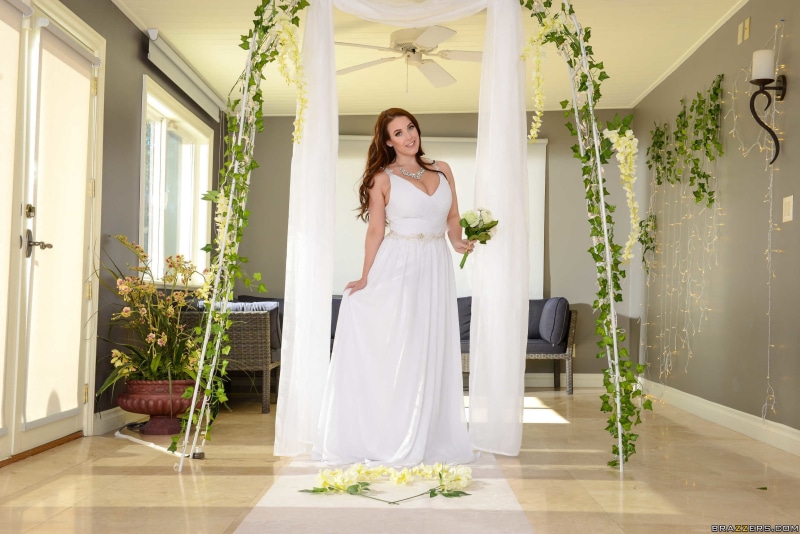 Angela White, wedding dress, smiling, model, women, 1080P