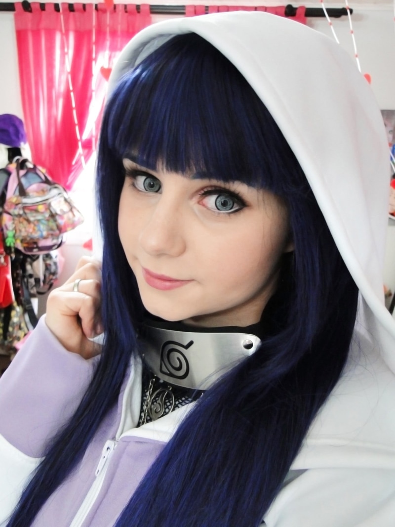 cosplay, Naruto Shippuuden, young women, hair, traditional clothing, Hyuuga Hinata, close-up, looking at camera, purple, clothing, white, beautiful woman
